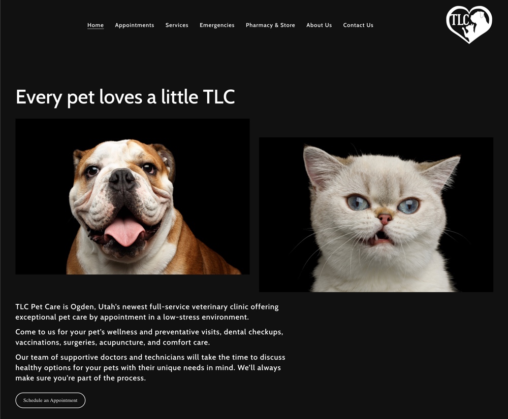 TLC Pet Care web page thumbnail